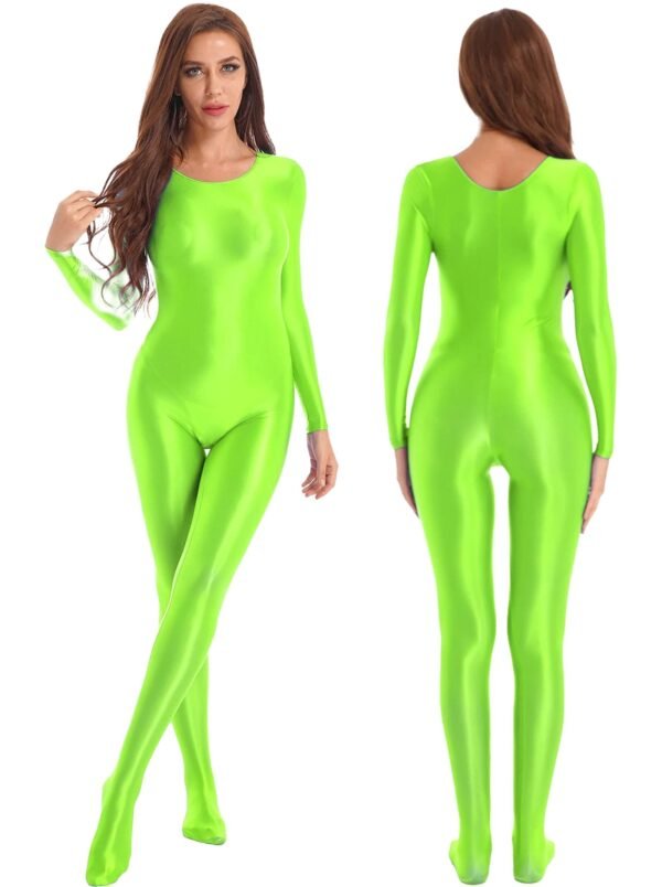 Shiny Full Body Pantyhose Jumpsuit 51 Shiny Full Body Pantyhose Jumpsuit Shiny full body pantyhose jumpsuit in vibrant green color, perfect for striking fashion statements