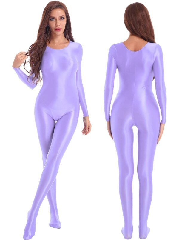 Shiny Full Body Pantyhose Jumpsuit 52 Shiny Full Body Pantyhose Jumpsuit Shiny full body pantyhose jumpsuit in lavender color featuring a sleek form-fitting design