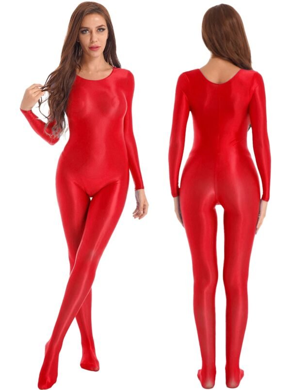 Shiny Full Body Pantyhose Jumpsuit 54 Shiny Full Body Pantyhose Jumpsuit Shiny full body pantyhose jumpsuit in vibrant red, designed for a sleek and striking silhouette