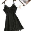Elegant black silk lace babydoll lingerie featuring delicate lace details and adjustable straps