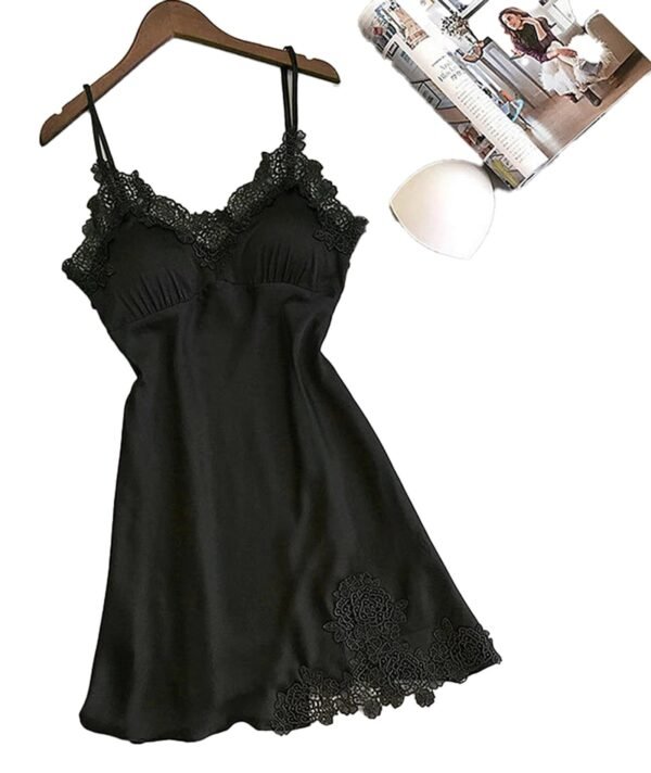 Black silk lace babydoll lingerie with intricate lace details and adjustable straps