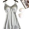 Elegant silk lace babydoll lingerie in light gray with delicate lace detailing and adjustable straps