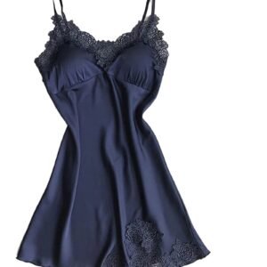 Navy silk lace babydoll lingerie with delicate lace trim and adjustable straps for a luxurious feel