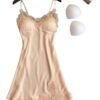 LuckeLadybug LLC Silk Lace Babydoll Lingerie in Soft Peach with Delicate Floral Lace Trim