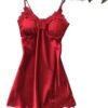 Red silk lace babydoll lingerie featuring delicate floral lace trimming and adjustable straps