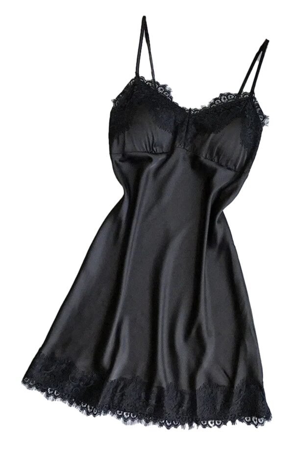 Silk Satin Nightgown For Women Elegant Babydoll 25 Silk Satin Nightgown For Women Elegant Babydoll Black silk satin nightgown for women with lace trim and adjustable straps by LuckeLadybug LLC