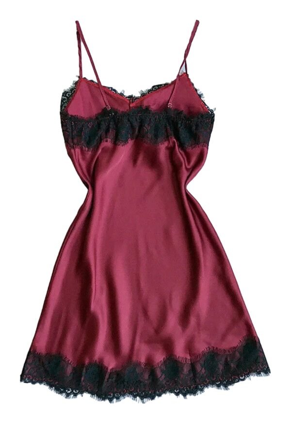 Silk Satin Nightgown For Women Elegant Babydoll 22 Silk Satin Nightgown For Women Elegant Babydoll Burgundy silk satin nightgown for women featuring delicate black lace trim and adjustable straps