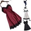 Beautiful silk satin nightgown for women in red with lace trim and adjustable straps