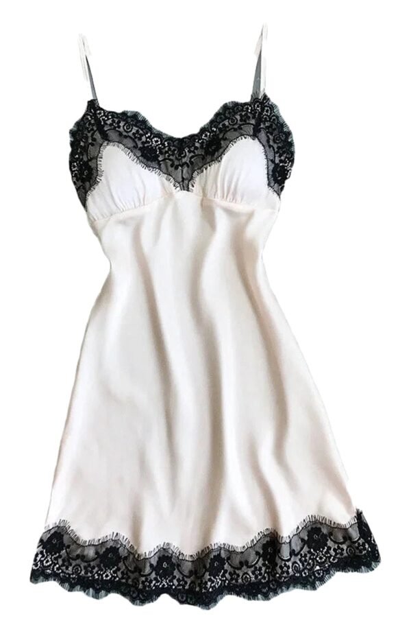 Silk Satin Nightgown For Women Elegant Babydoll 26 Silk Satin Nightgown For Women Elegant Babydoll LuckeLadybug LLC Silk Satin Nightgown for Women in White with Black Lace Trim Details