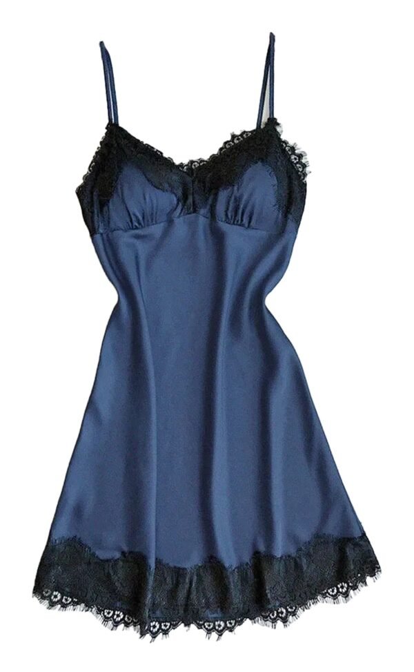 Silk Satin Nightgown For Women Elegant Babydoll 24 Silk Satin Nightgown For Women Elegant Babydoll Navy blue silk satin nightgown for women with lace trim and adjustable straps by LuckeLadybug LLC