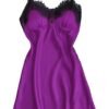 Luxurious purple silk satin nightgown for women with lace trim and delicate straps