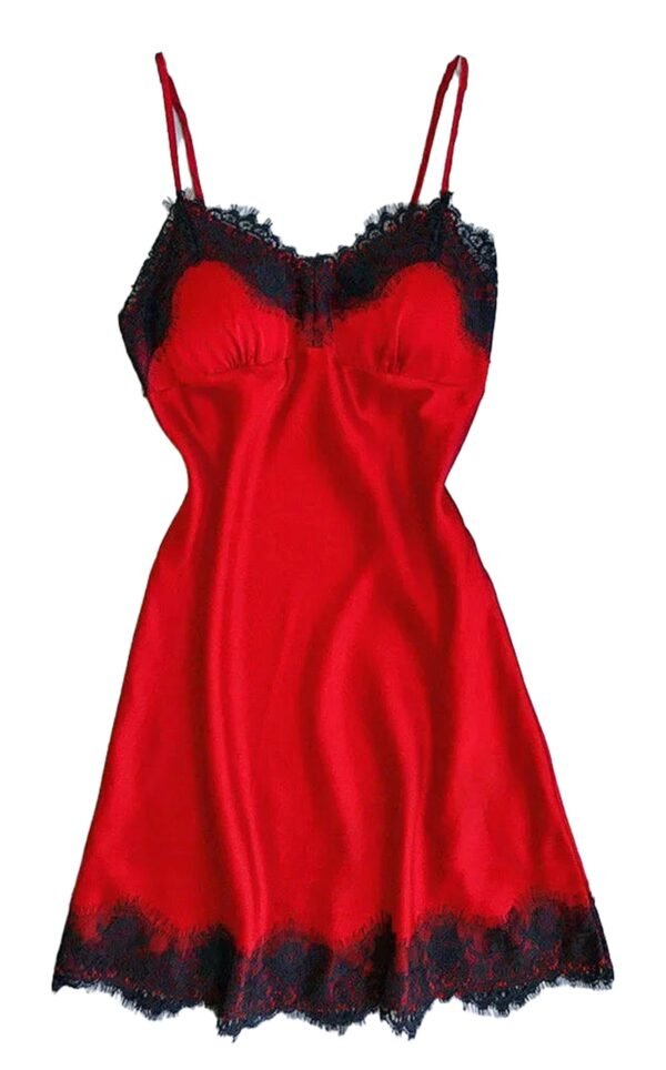 Silk Satin Nightgown For Women Elegant Babydoll 27 Silk Satin Nightgown For Women Elegant Babydoll Red silk satin nightgown for women with delicate black lace trim and adjustable straps