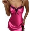 Pink silky satin nightdress for women with lace detailing and adjustable straps
