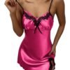 Elegant pink babydoll featuring lace detailing and adjustable straps; silky satin nightdress for women