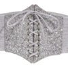 Silver corset belt for women with glittery finish and lace-up detailing for stylish outfits