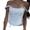LuckeLadybug LLC square neck corset crop top with off-shoulder straps in a stylish white design