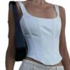 Stylish white square neck corset crop top with tailored design and adjustable straps