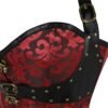 Red and black steampunk corset top for women featuring elegant patterns and metal detailing
