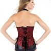 Elegant red steampunk corset top for women featuring a lace-up back design and intricate pattern