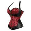 LuckeLadybug LLC Steampunk Corset Top for Women in Red and Black with Decorative Buttons and Straps