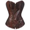 Vintage-inspired steampunk overbust corset for women with intricate design and bold zipper accents