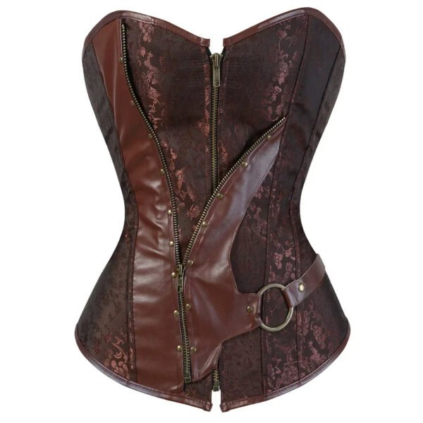 Steampunk Overbust Corset For Women 13 Steampunk Overbust Corset For Women Vintage-inspired steampunk overbust corset for women with intricate design and bold zipper accents