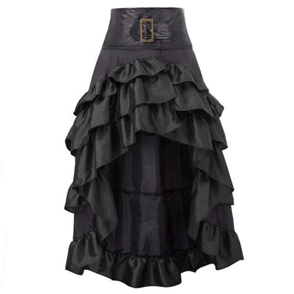 steampunk ruffled skirt for women black high low