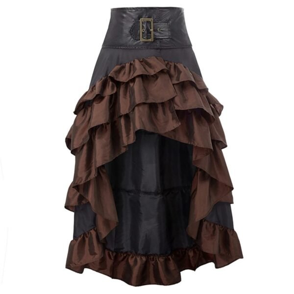 steampunk ruffled skirt for women brown black high low