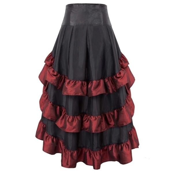 steampunk ruffled skirt for women red black full length
