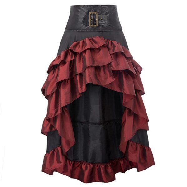 steampunk ruffled skirt for women red black high low