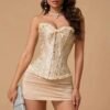 LuckeLadybug LLC 2025 lace-up corset bustier in cream with floral trim and structured silhouette