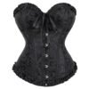 LuckeLadybug LLC 2025 lace-up corset bustier in black with elegant ruffle details and button closure.