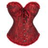 LuckeLadybug LLC 2025 lace-up corset bustier in red with floral design and ruffled edges