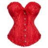 2025 lace-up corset bustier in red with floral pattern and ruffled trim, perfect for stylish occasions