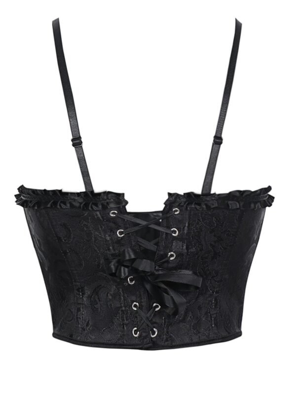 Lace Trim Double Halter Corset Top 30 Lace Trim Double Halter Corset Top Black lace trim double halter corset with adjustable straps and ribbon bow detail