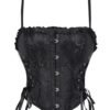 Lace Trim Double Halter Corset Top 7 Lace Trim Double Halter Corset Top Black lace trim double halter corset with decorative buttons and lace-up sides