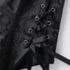 Close-up of black lace trim double halter corset featuring intricate lace-up detailing