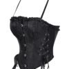 Black lace trim double halter corset with ornate design and lace-up back from LuckeLadybug LLC