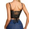 Lace trim double halter corset by LuckeLadybug LLC with adjustable lace-up back for a perfect fit