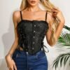 Black lace trim double halter corset from LuckeLadybug LLC with adjustable lace-up design