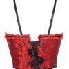 Lace trim double halter corset in red with black lace-up front and feminine ruffled edges