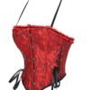 Red lace trim double halter corset with intricate patterns and adjustable straps from LuckeLadybug LLC