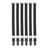 Set of six black adjustable straps with metal clips for various uses