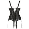 Plus size black lace corset featuring adjustable straps and lace-up front for a flattering silhouette