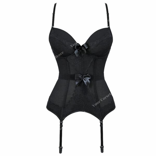 Plus Size Black Lace Corset For Stylish Elegance 10 Plus Size Black Lace Corset For Stylish Elegance Plus size black lace corset by LuckeLadybug LLC with elegant satin bows and adjustable straps