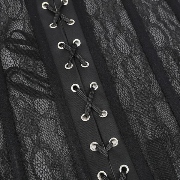 Plus Size Black Lace Corset For Stylish Elegance 4 Plus Size Black Lace Corset For Stylish Elegance Close-up of plus size black lace corset featuring lace overlay and detailed lacing design