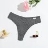 LuckeLadybug women's cotton thong set in gray with ribbed texture for comfort and style