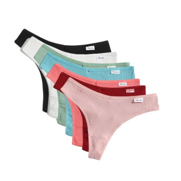 Womens Cotton Thong Set – 7-Pack Colors 32 Womens Cotton Thong Set – 7-Pack Colors LuckeLadybug women's cotton thong set in various colors including red, pink, black, and blue