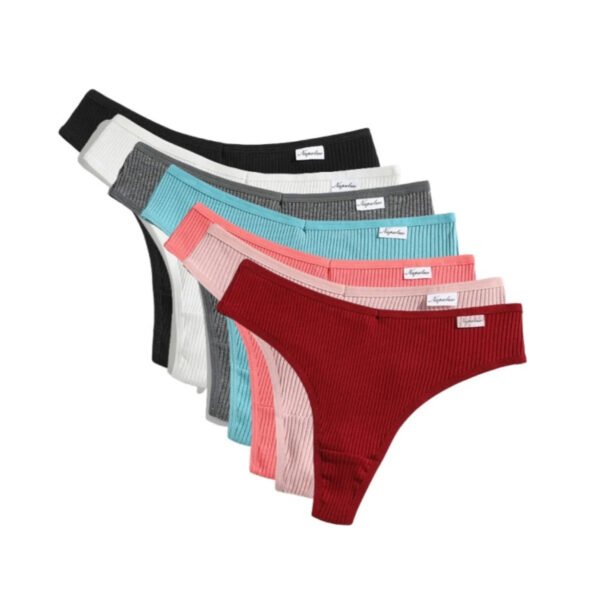 Womens Cotton Thong Set – 7-Pack Colors 36 Womens Cotton Thong Set – 7-Pack Colors Pack of women's cotton thong set in various colors including red, black, and blue for comfort and style