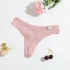 LuckeLadybug women's cotton thong set in soft pink with a ribbed texture for comfort and style